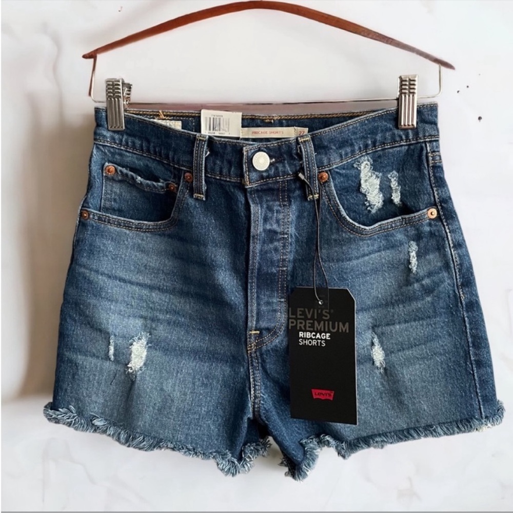 Levi’s Ribcage High Rise Distressed Ripped Denim Jean Short 77879-0012